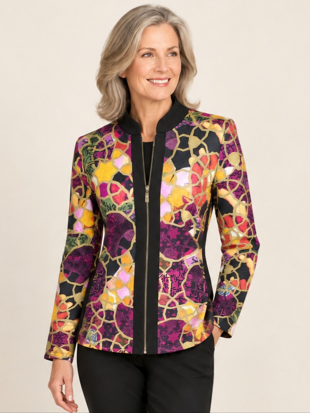 Dolcezza Blessing with Rings Art Print Zip-Front Cardigan Jacket Small
